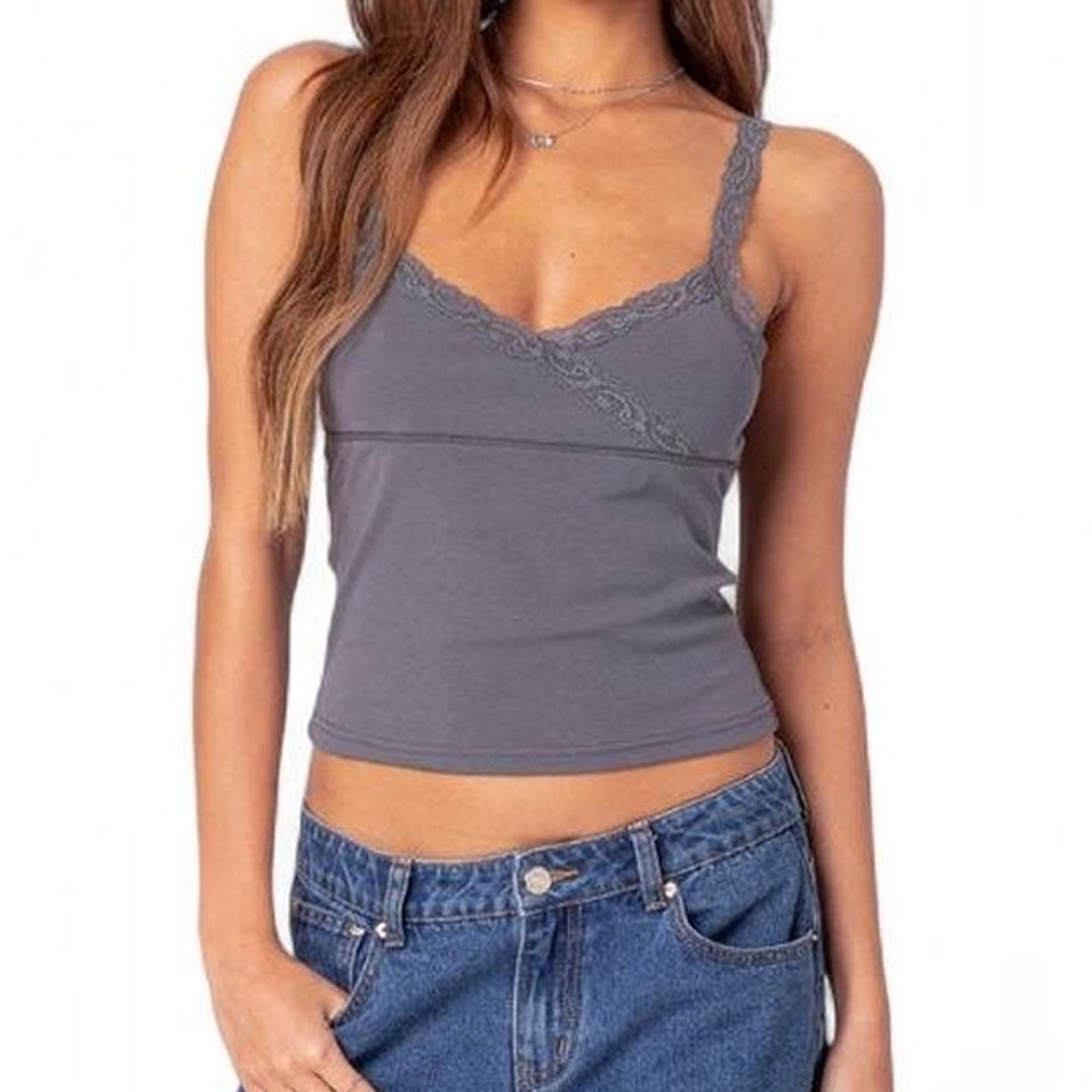 Edikted Grey Lace Cami Tank Top
